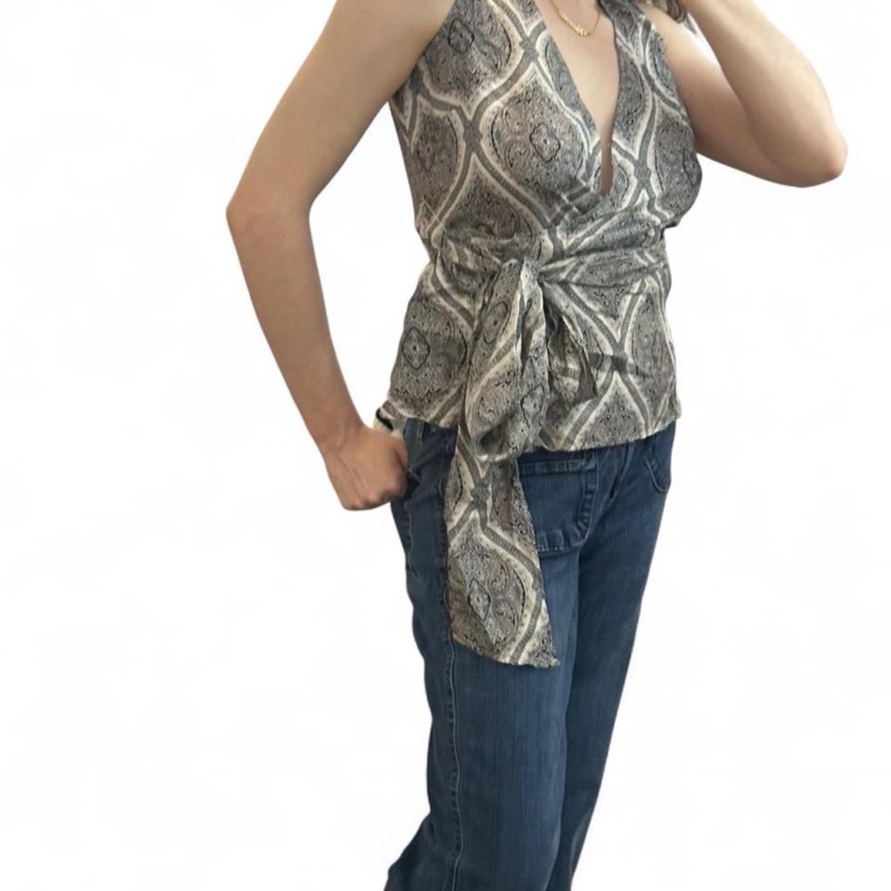 100% Silk Paisley Wrap Top with Geometric Pattern y2k Ann Taylor Women’s 2P